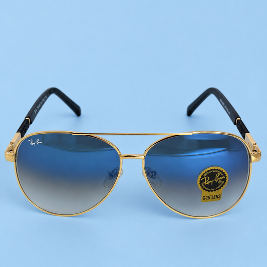 RAY-BAN — Monture Aviateur Classique, Métal Doré, Verres Bleu Dégradé
