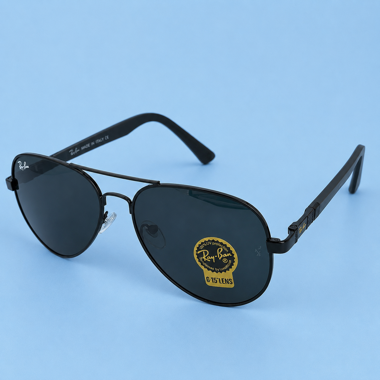 RAY-BAN — Monture Aviateur Classique, Métal Noir, Verres Noirs