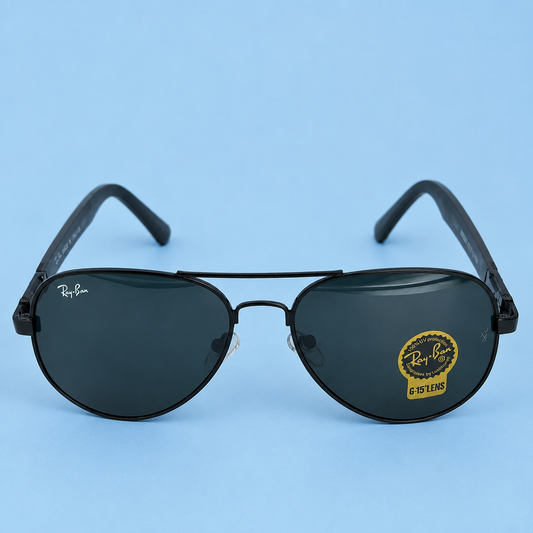 RAY-BAN — Monture Aviateur Classique, Métal Noir, Verres Noirs