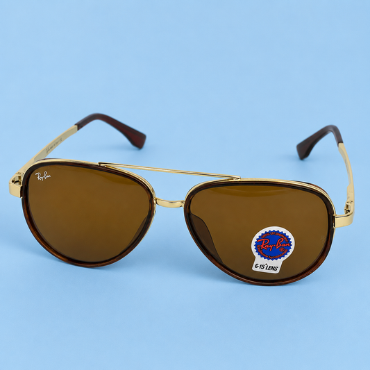 RAY-BAN — Monture Aviateur, Métal Doré et Écaille Marron, Verres Marron