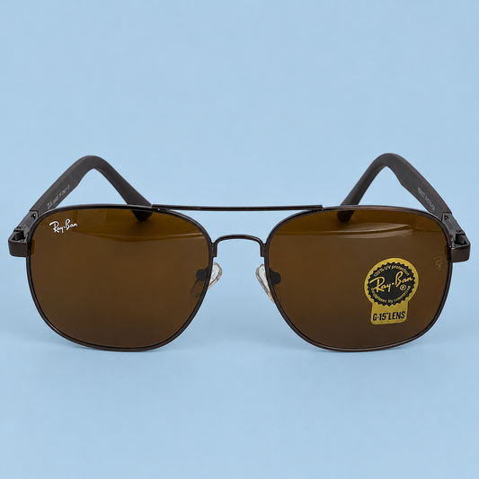 RAY-BAN — Monture Aviateur Carrée, Métal Marron Foncé, Verres Marron G-15