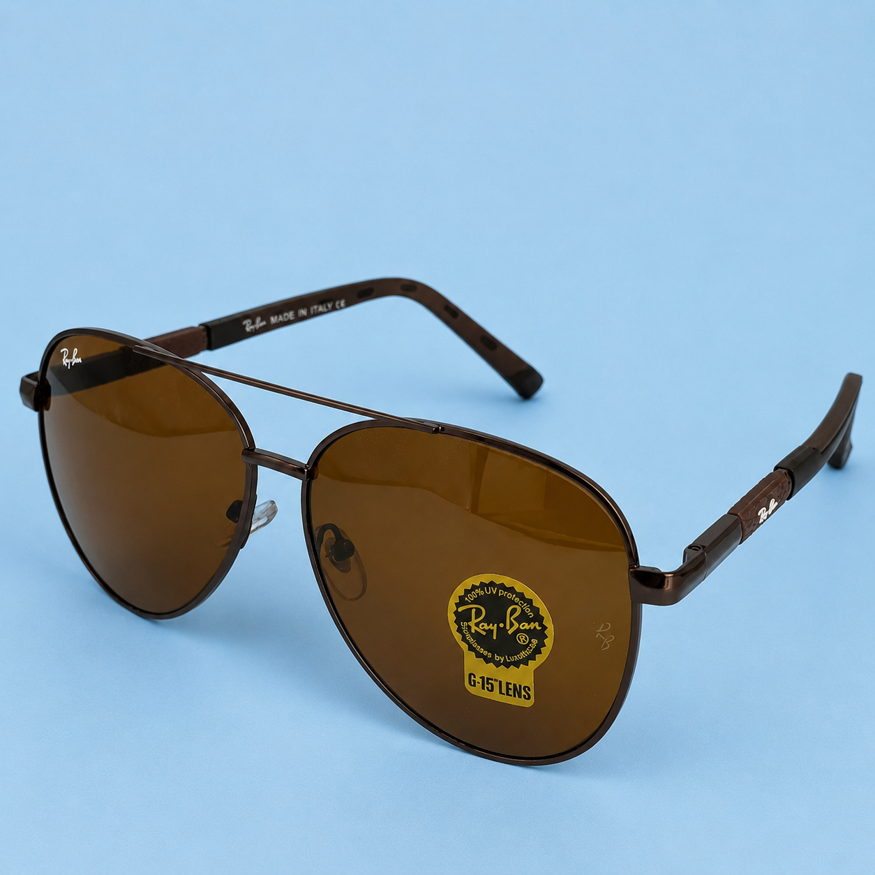 RAY-BAN — Monture Aviateur Classique, Métal Marron Foncé, Verres Marron