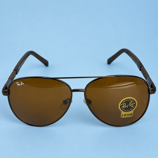 RAY-BAN — Monture Aviateur Classique, Métal Marron Foncé, Verres Marron